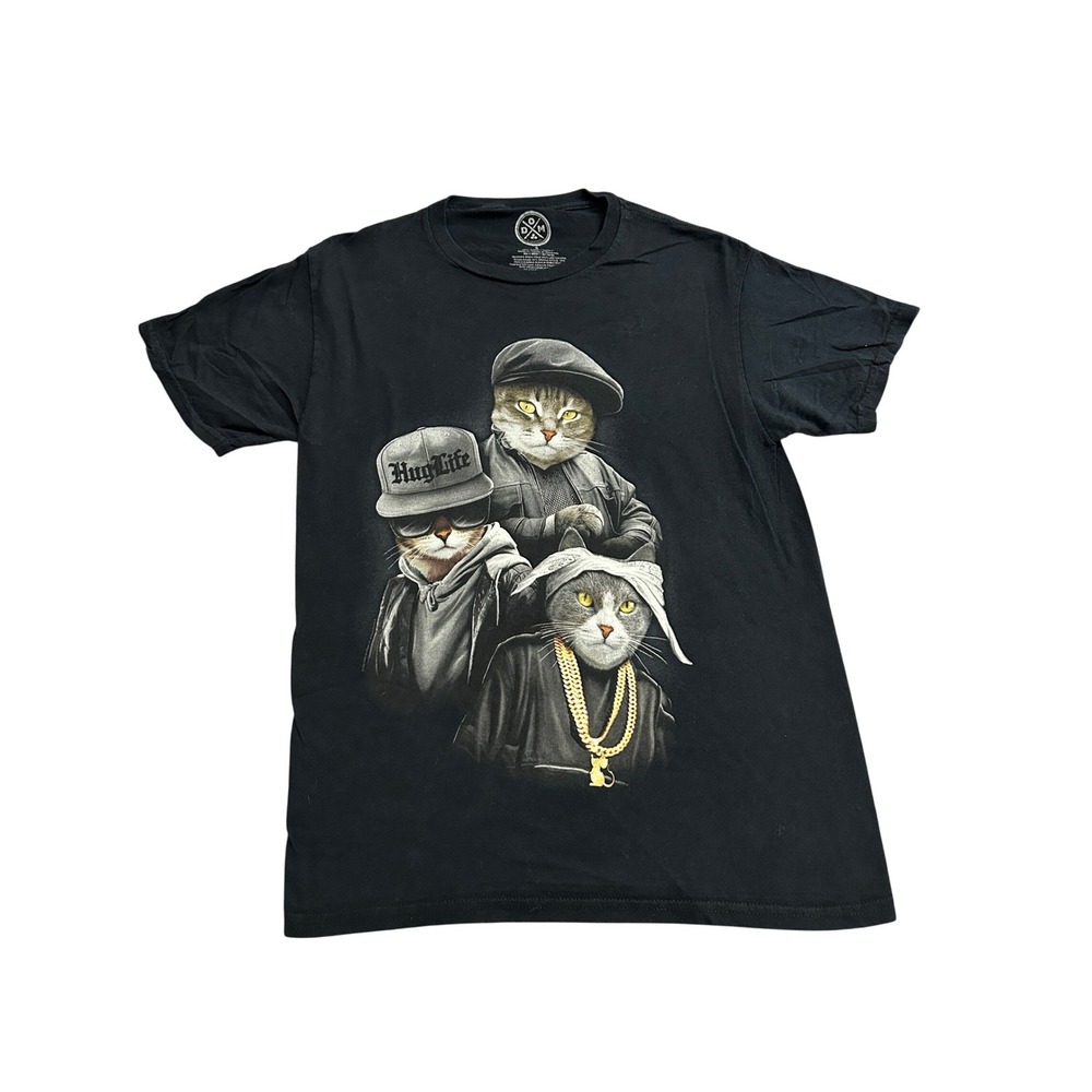DOM T-Shirt Mens Small Black Excellent Gangsta Cats Streetwear‎ Graphic Tee